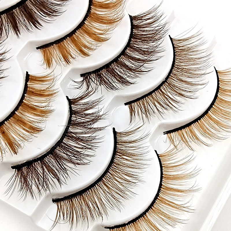 kekelala 5 Pairs Mix Fake Brown Strip Eyelashes Wholesale Blonde False Colored Eye Lash Extension Long Natural Faux Mink Cils 250110
