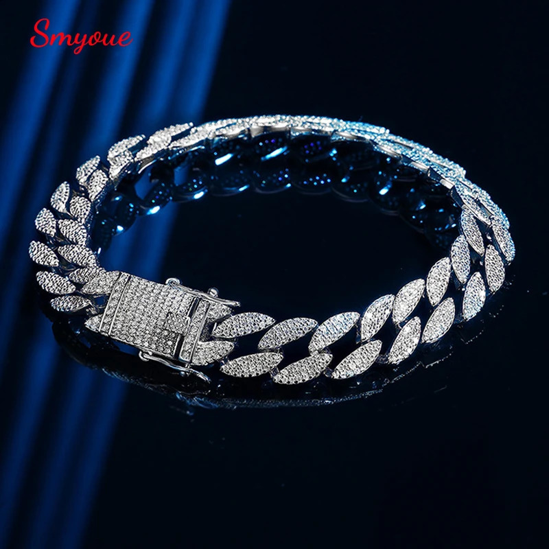 Smyoue 10mm All Zircon Cuban Bracelet for Men Women Hip Hop High Carbon Diamond Chain 100% 925 Sterling Silver Bangle 16-23cm 250121