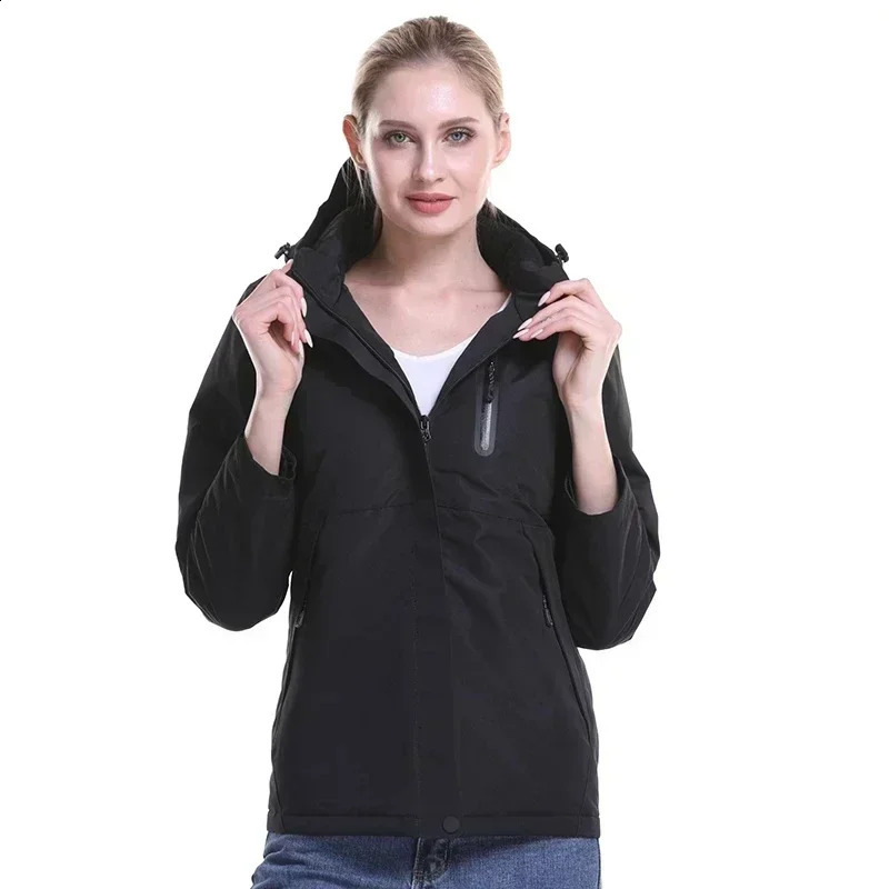Women USB Heated Jacket Long Sleeves Hooded Coat Skiing Hiking Vests Winter Thermal Clothing Heating Windbreaker 250122