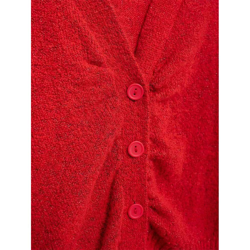 New Red Wer Decor Knitted Cardigan Women 2025 Spring Long Sleeve V Neck Sweaters Streetwear Elegant Fashion Thin Jumper Femme