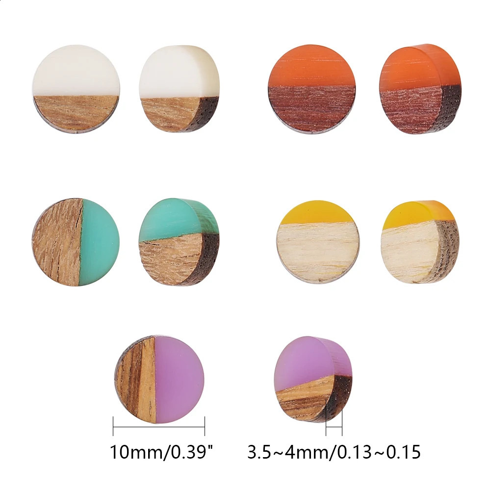 50Pcs 10mm Natural Wood Resin Cabochons Flat Back Cabochon Charm For Bracelet Earring DIY Craft Jewelry Making Accessories 250117