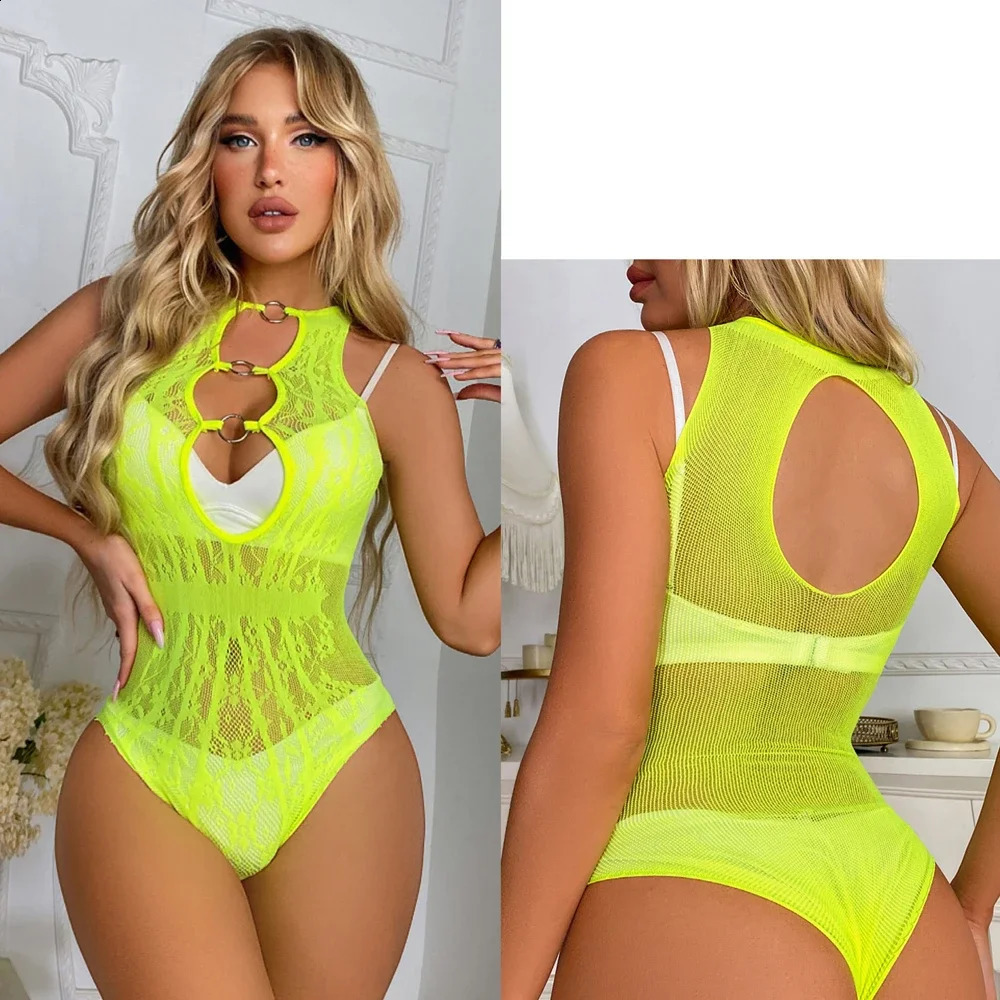 High Quality Womens Fishnet Bodysuit Female Onepiece Net Body Suit Sexy Mesh Hollow See Through Jumpsuit Erotic Tight Lingerie 250108