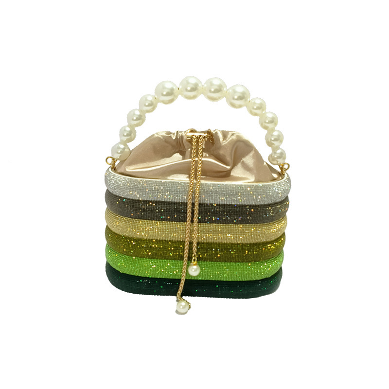 Sparkling And Ineffective Diamond Banquet Vegetable Basket Birdcage Pearl Metal Bucket Handbag