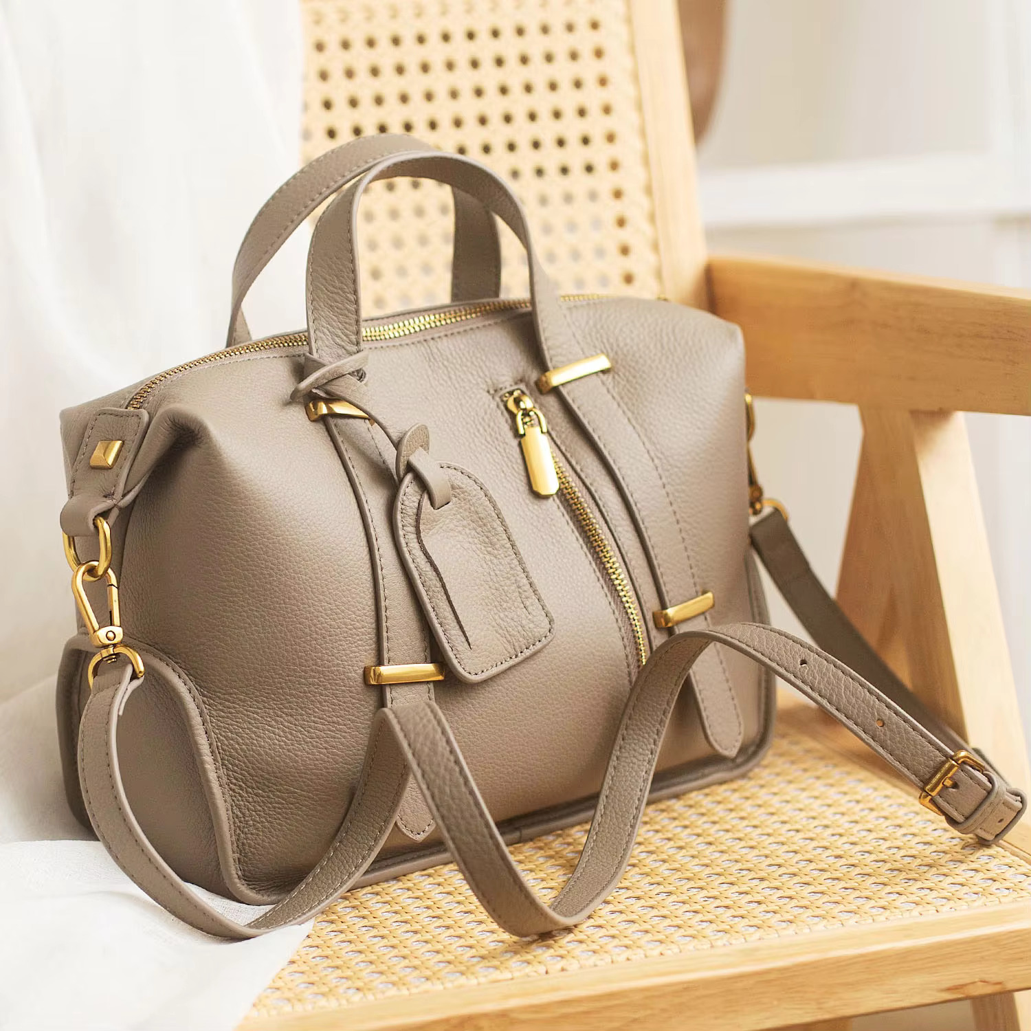 Winter Dark Red Green Pillow Tote Large Natural Cow Leather Women's Handbag Fashion All-Match Quality Ladies Shoulder Bag