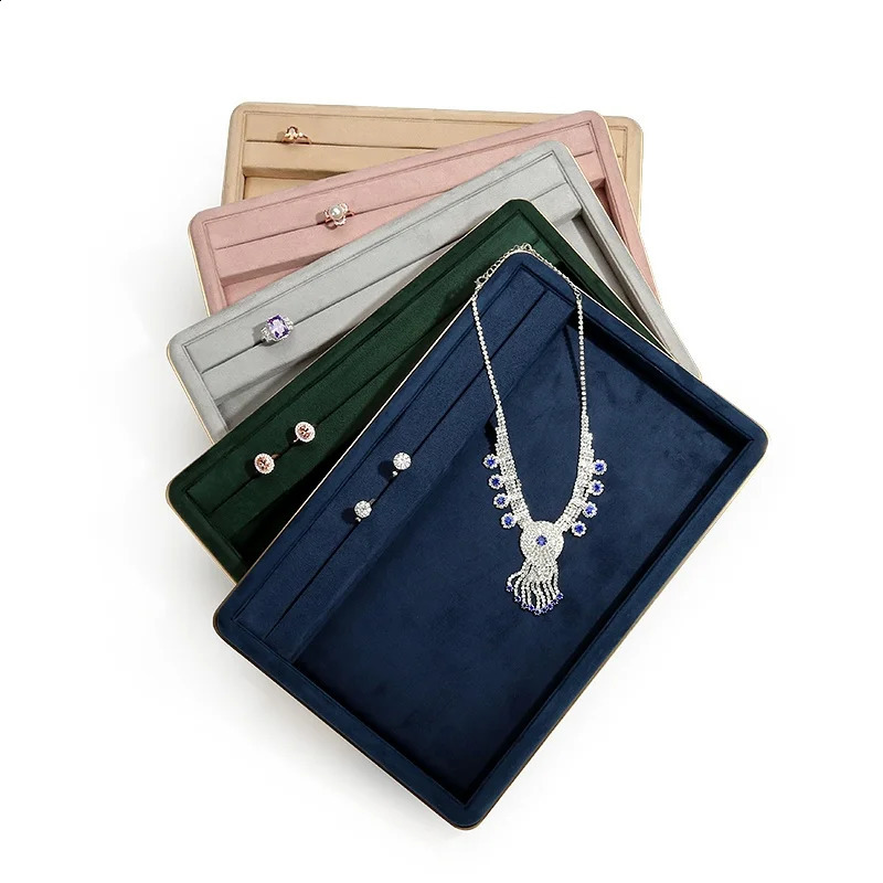 Fashion Jewelry Rings Organizer Tray Metal Frame Velvet Finger Rings Show Stand Jewelry Storage Box Gray Pink Blue Green Tray 250117
