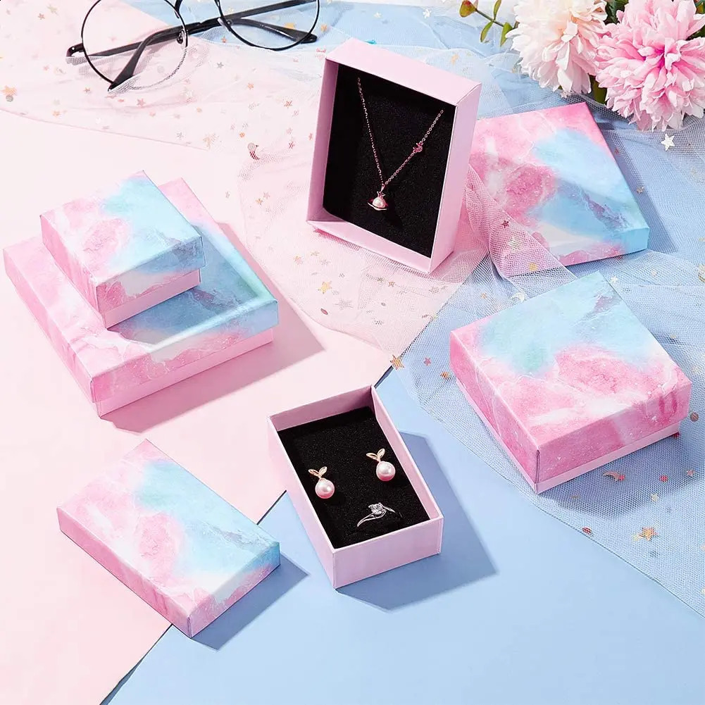 Cardboard Jewelry Box Gift Cardboard Boxes for Ring Necklace Earring Jewelry Gifts Packaging with Black Sponge Inside 18pc/24pc 250117