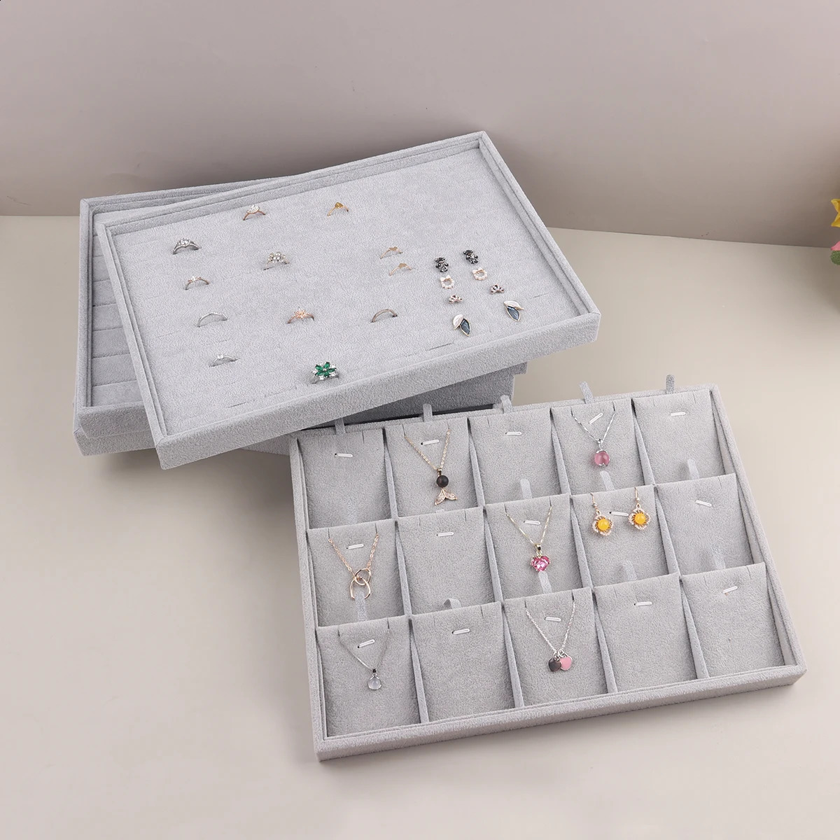 Velvet Jewelry Display Stackable Exquisite Jewellery Holder Portable Ring Earrings Necklace Organizer Box 250117