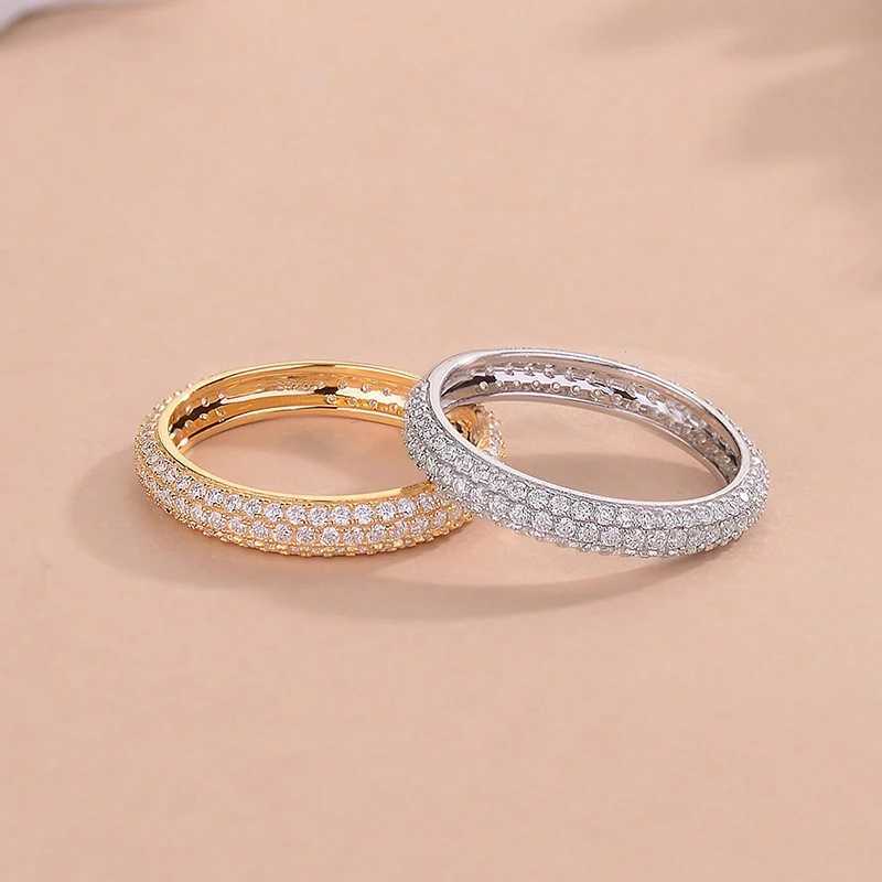 Sterg Sier Gorgeous Sparkg Double Layer Moissanite dia Ring For Women Engagement Wedding High Quality Fine Jewelry