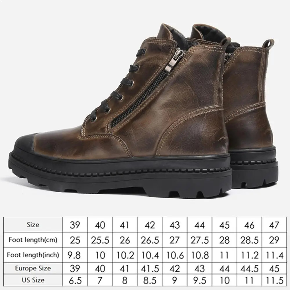 Natural Cow Leather Men Winter Boots Handmade Retro Men Boots Genuine Leather Men Winter Shoes #JM9550 250120