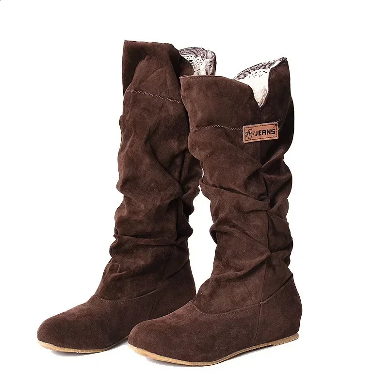 womens frosted mid tube pleated boots with flat lace retro knight winter warm Fashion leisure shoes for women 250117