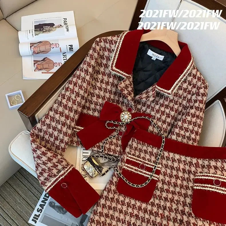Red Christmas Dress Womens Spring and Autumn Korean Version of The Socialite Fashion Two-piece Festival Outfit 250116