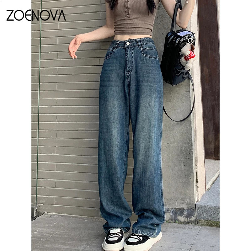 ZOENOVA Maillard 2024 Spring Autumn Fashion Simple Womens Jeans Casual Retro Loose Straight Wide Leg Pants Floor Mopping Jean 250121