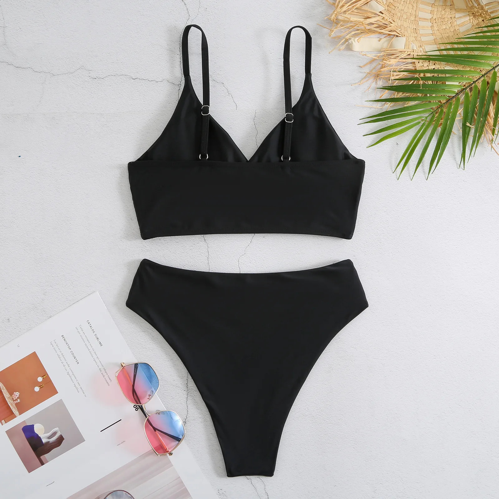 High Waist Bikinis Women Solid Strape Swimsuit Female Padded Swimwear Bathers Bathing Swimming Swim Suit Summer Beachwear 250122