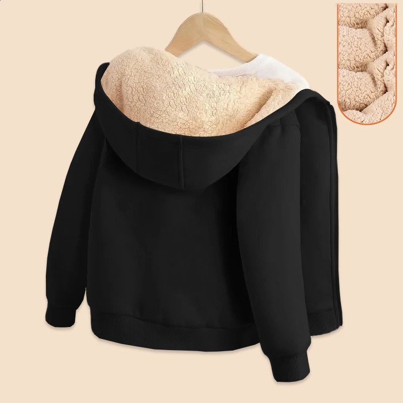 Winter Kids Boys Outerwear Coat Thick Lamb Wool Versatile Casual Warm Childrens Boys Hoodies Solid Thick 3-12 Years Boys Coat 250121