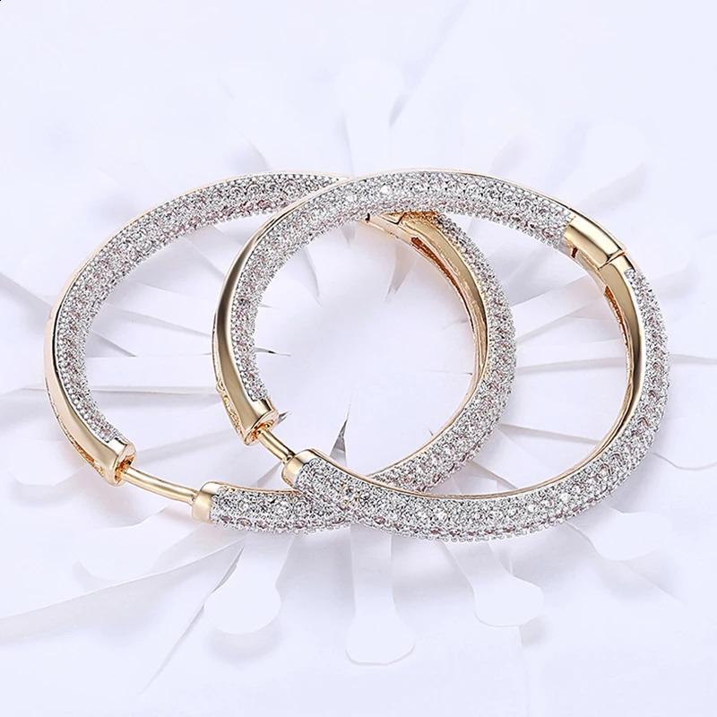 925 Silver 34mm 18K Gold Circle Hoop Earrings For Women Fashion Wedding Jewelry250120