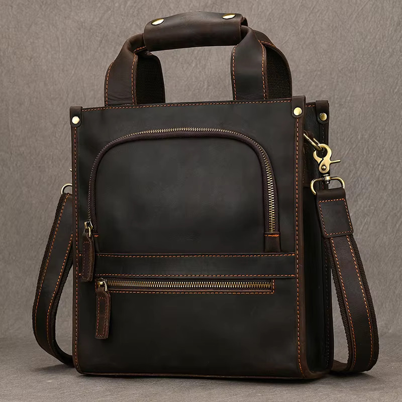 2024 New Arrivals Laptop Handbag For Men Male Genuine Leather Shoulder Crossbody Briefcase Bag Retro Fashion