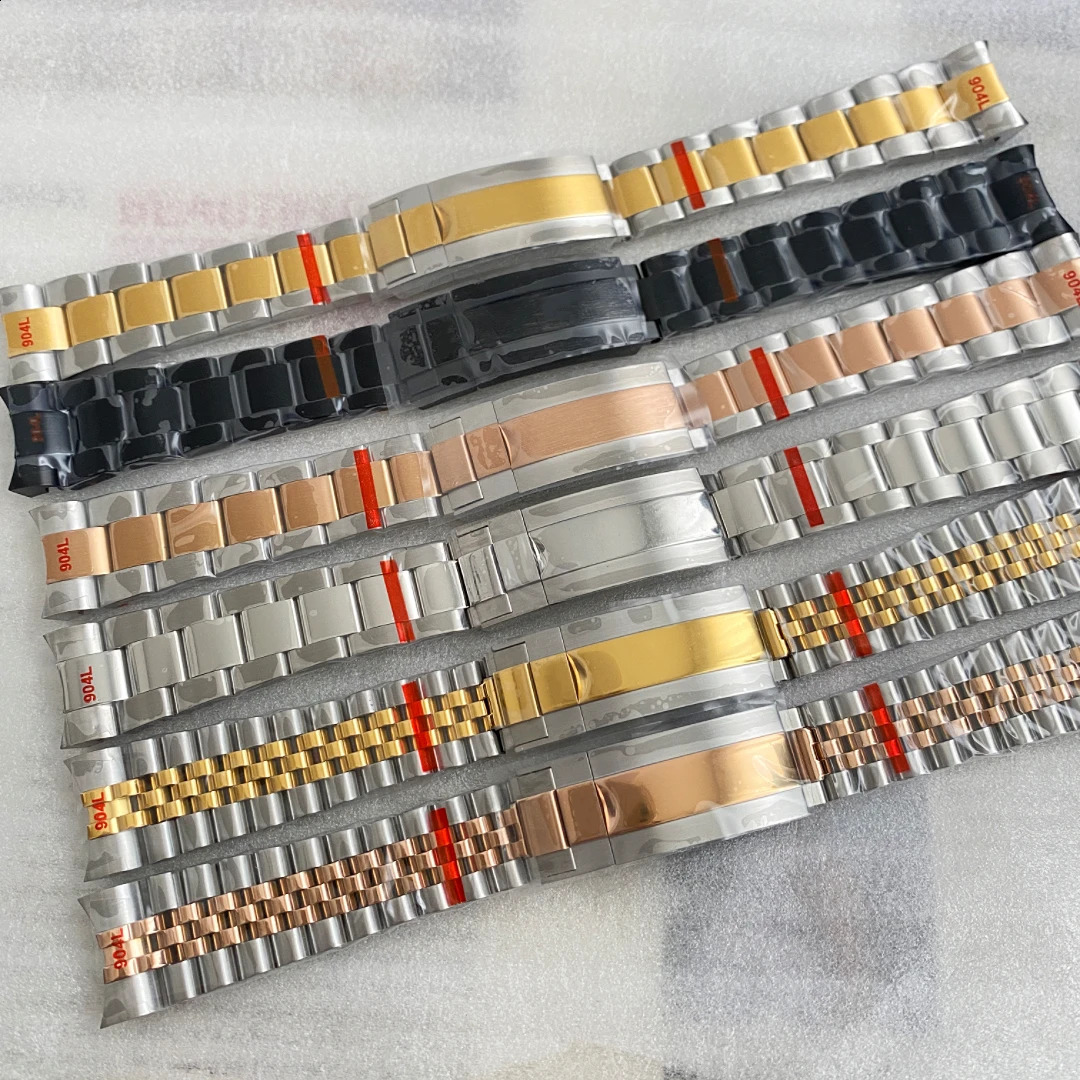 20mm Watch Band For NH35 Sub Jubilee Case 904L Stainless Steel Strap Glide Lock Buckle Silver Gold Bracelet 250118