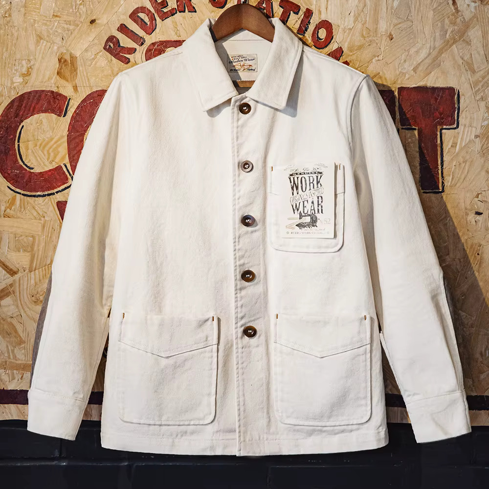 Maden Retro Heavyweight Cotton Jacket With Twill Lapel Sleeves Corduroy Splicing Design Single-Breasted Coat For Men's Autumn