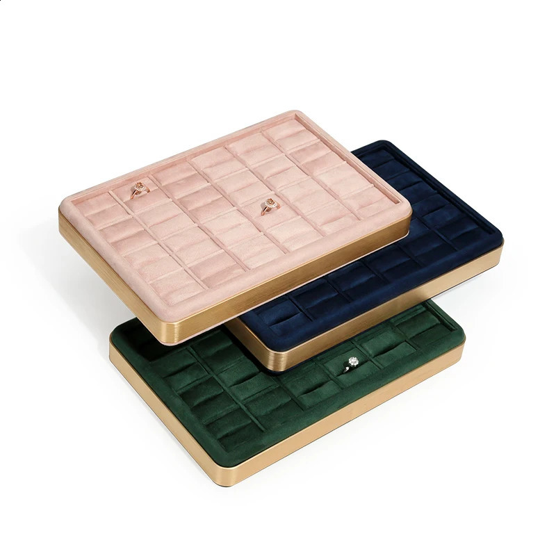 Fashion Jewelry Rings Organizer Tray Metal Frame Velvet Finger Rings Show Stand Jewelry Storage Box Gray Pink Blue Green Tray 250117