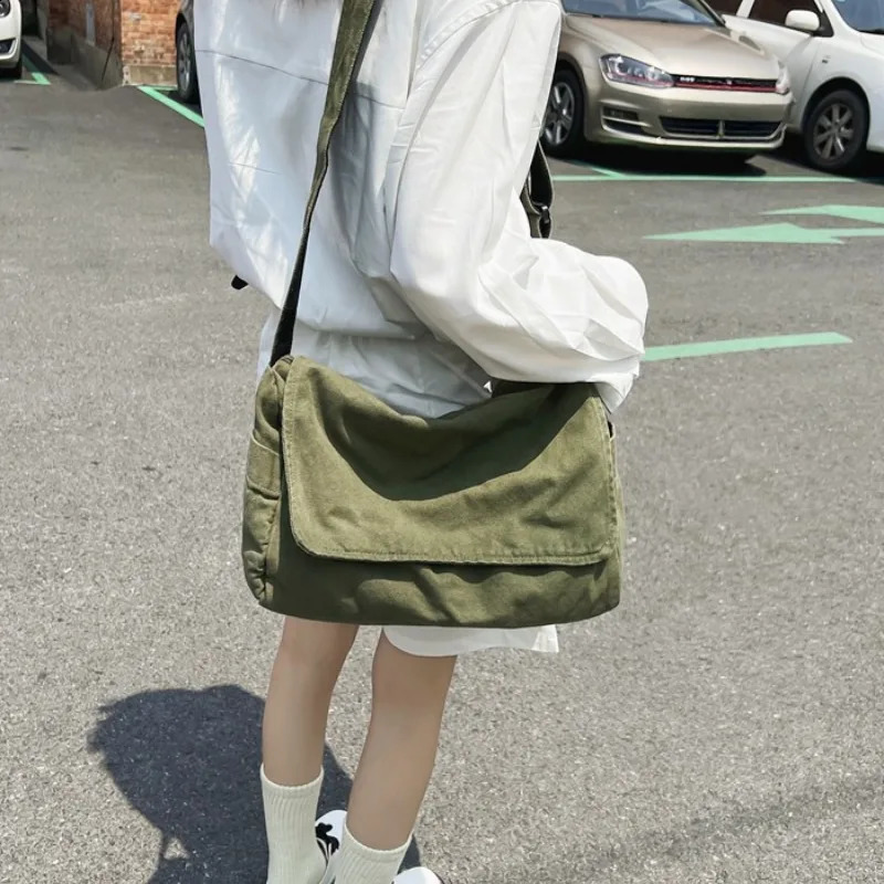 Washed Canvas Bag for Women Lazy Style Crossbody Bag for Women Literary Style Class Bag Casual Shoulder Messenger Bag 250121