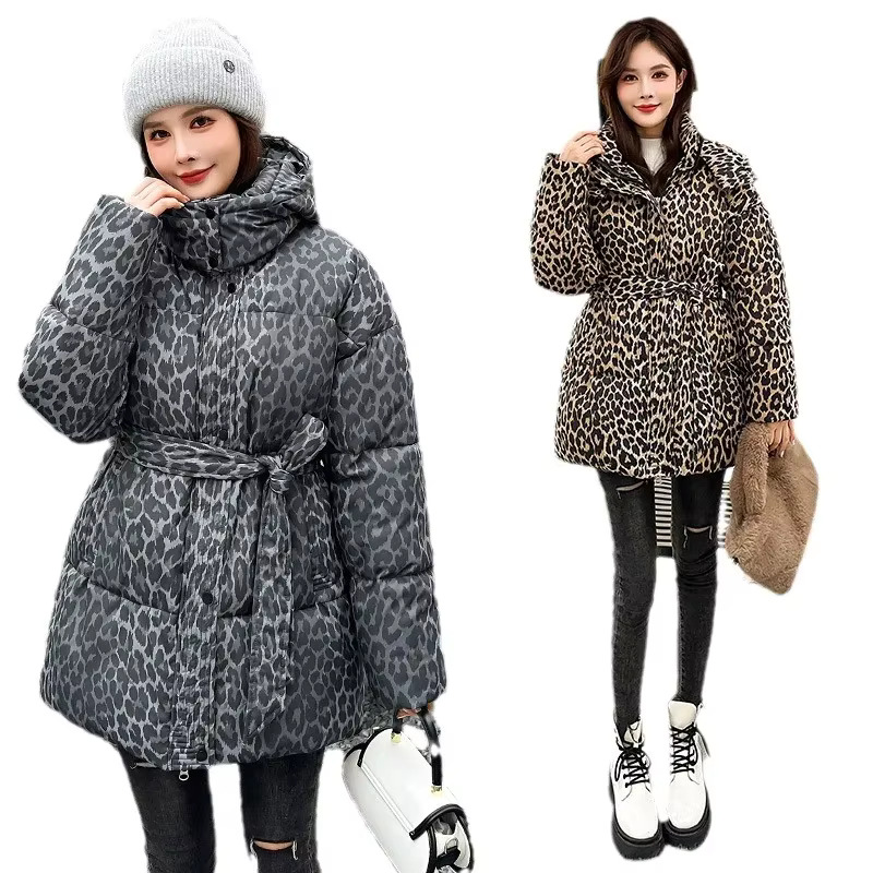 Fashion New Women's Clothing 2024 Winter Leopard Print Down Thickened Loose Cotton Jacket For Women