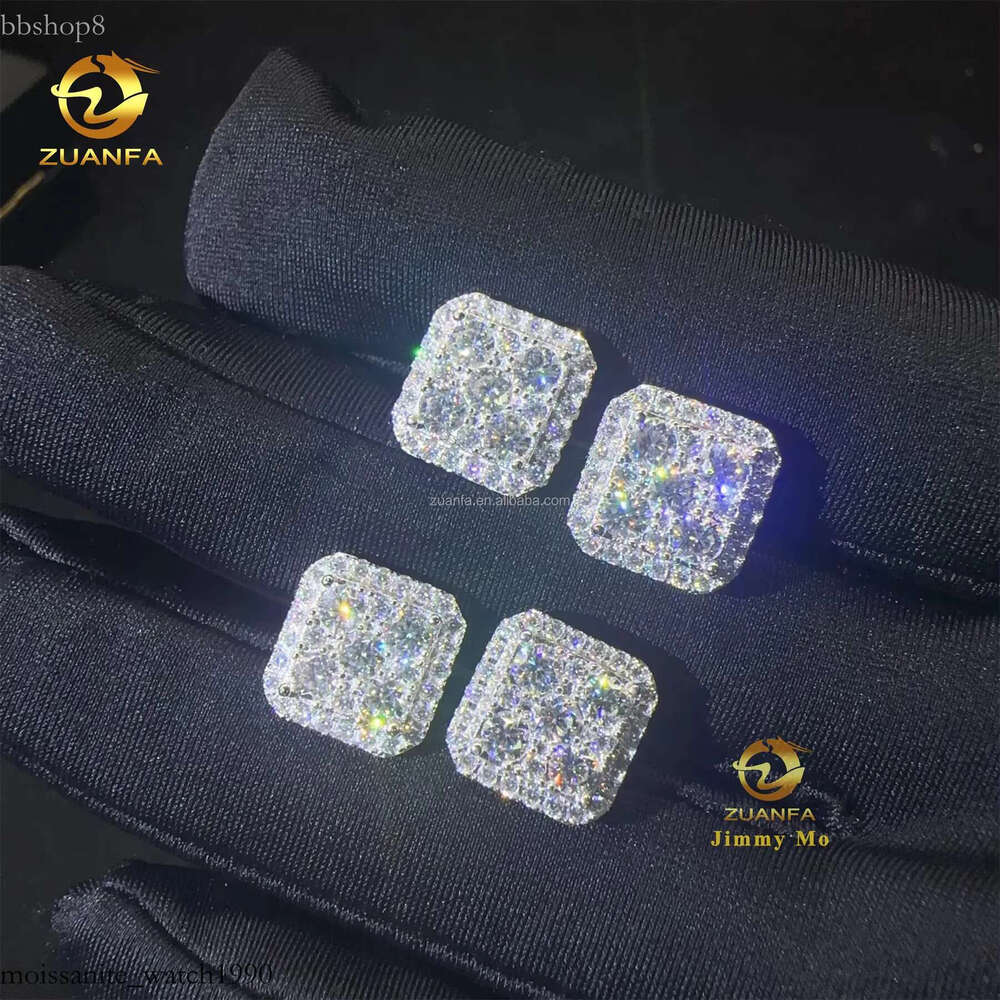 Drop Shipping Popular Square Shape Pass Testser iced out hip hop sterg sier moissanite Dia Stud Earrings Men