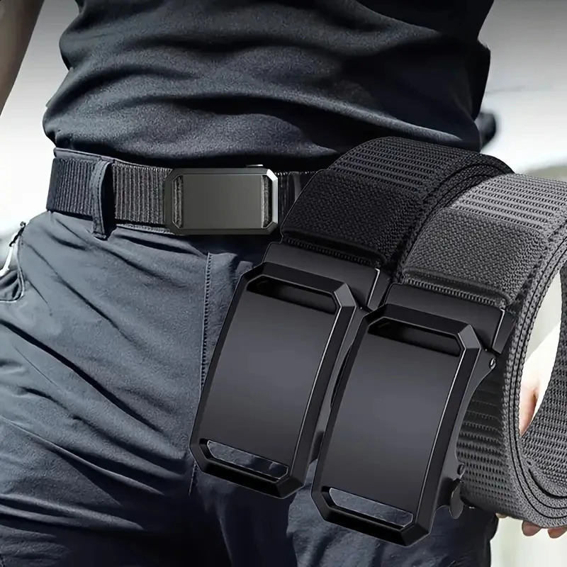 Automatic Buckle Belt Canvas Tactical Workwear Casual Outdoor Military Training Pants For Men 250114