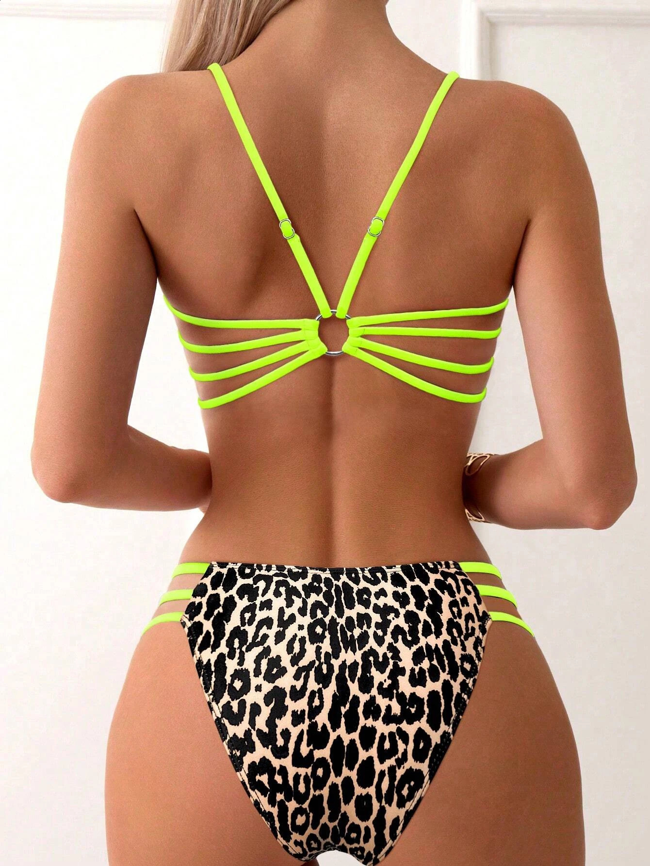 Strappy Bikini Set Sexy Swimsuit Women Leopard Padded Swimwear Female Bathers Bathing Swimming Swim Suit Beachwear 250117