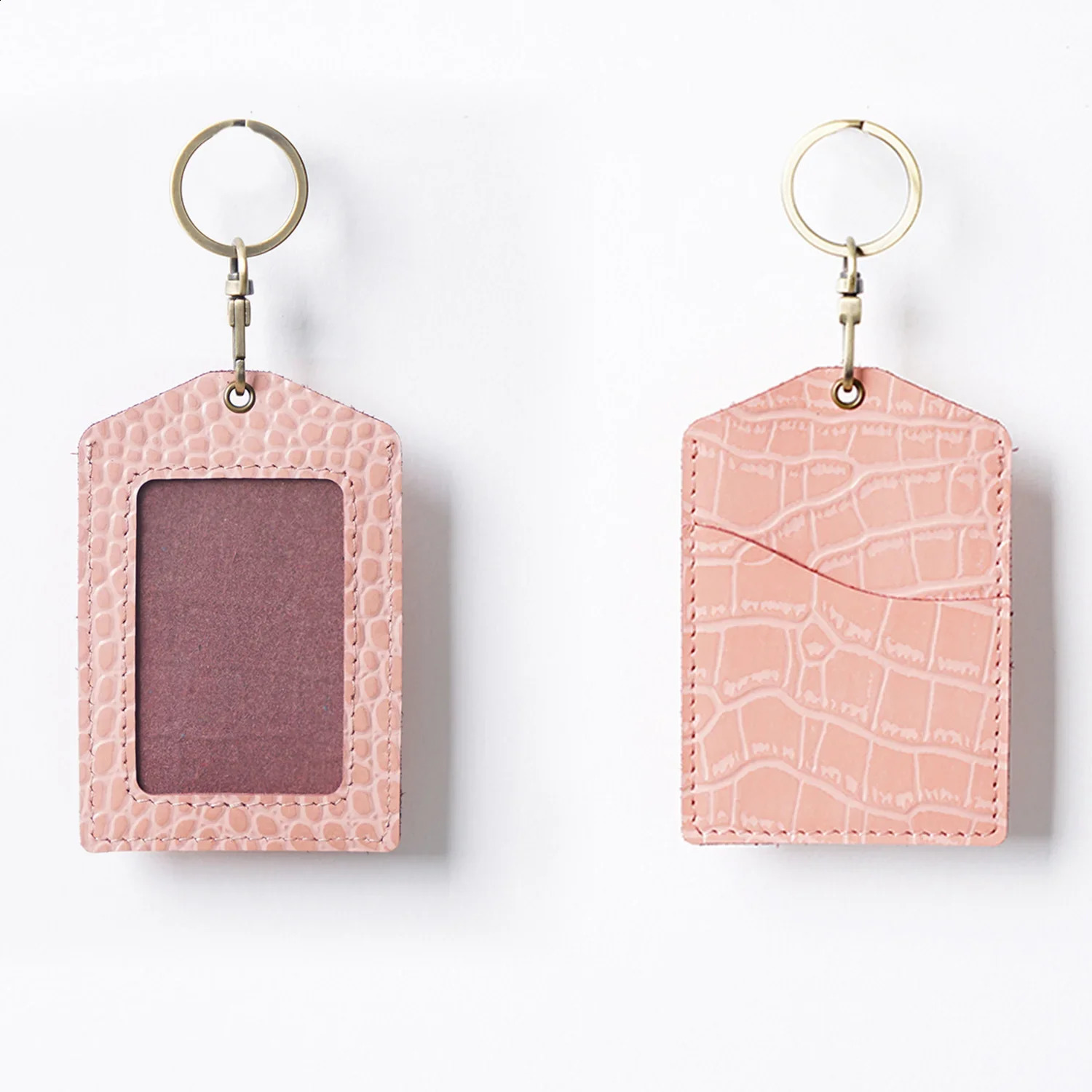 100% Genuine Leather Business Credit ID Card Holder with Key Ring Keychain Staff Work Card Holder Employees Card Case 250120