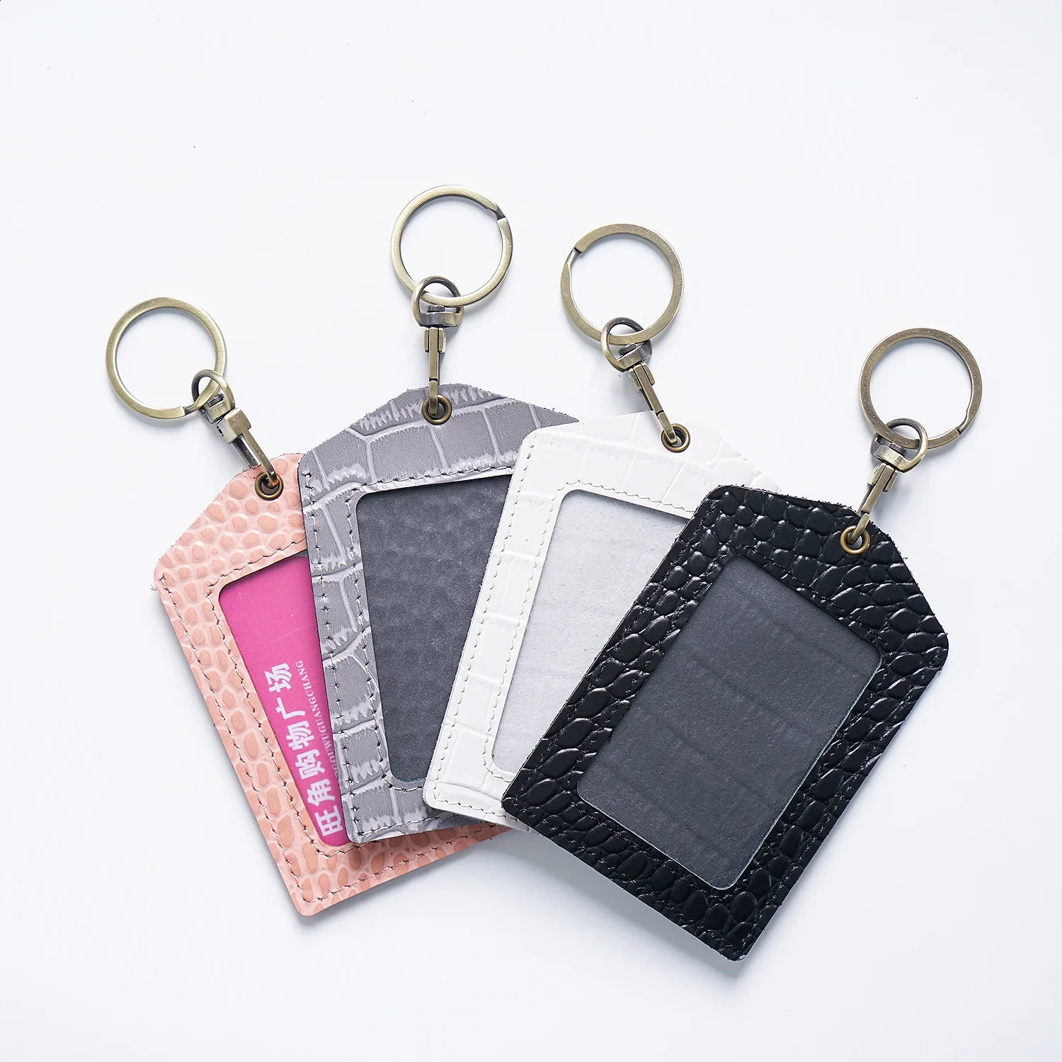 100% Genuine Leather Business Credit ID Card Holder with Key Ring Keychain Staff Work Card Holder Employees Card Case 250120