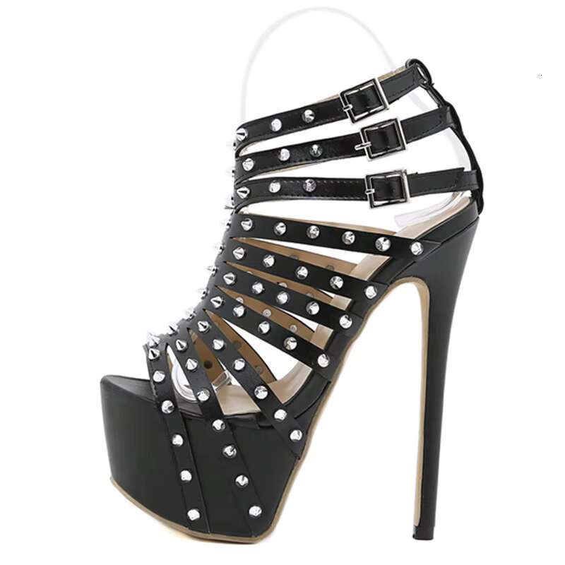 2025 New Summer Platform High Heels Sandals Women Sexy Peep Toe Pumps Fashion Rivet Decoration Ladies Party Pole Dance Shoes