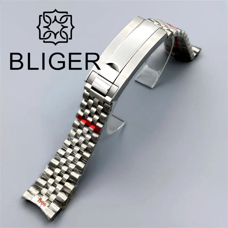 BLIGER 20mm Curved End Link Jubilee Bracelet Silver Gold Rose 904L Stainless Steel Watch Band Fit 40mm Case Slide 250118