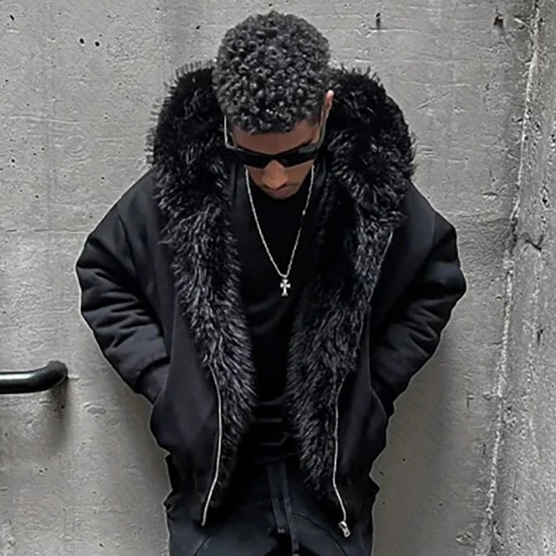 Fashion Autumn and Winter Warm Hip Hop Men Clothes Reversible Streetwear Loose Solid color Y2K Zip up Hoodie Goth American Style 250109