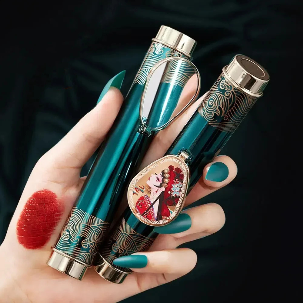 Chinese Style Lipstick Magic 10 Colors Lipstick With Mirror Changeable Color Waterproof Non-stick Cup Smooth Lipsticks Cosmetics 250108