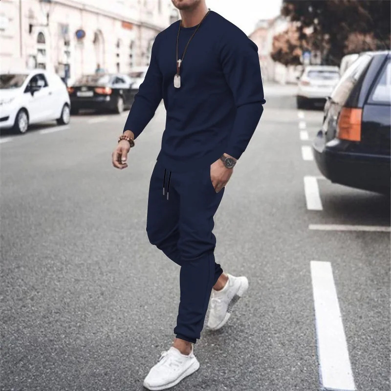 Two Pieces Sets Running SweatshirtSweatpants Suit Autumn Winter Warm Tracksuit Sets Mens Hooded Solid color Clothing 250117