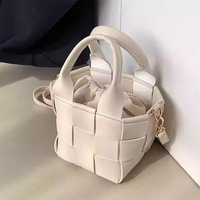 Artificial Leather Unisex Retro Braid Women Purse Handbag Bucket Shoulder Crossbody Bag