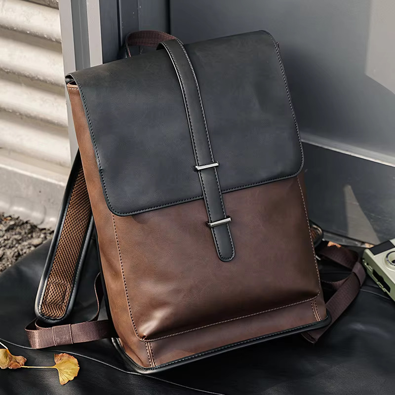 AIGO New Fashion Men's Backpack Travel Brand Design Large Capacity School Bag PU Leather Backbags Laptop Shoulder