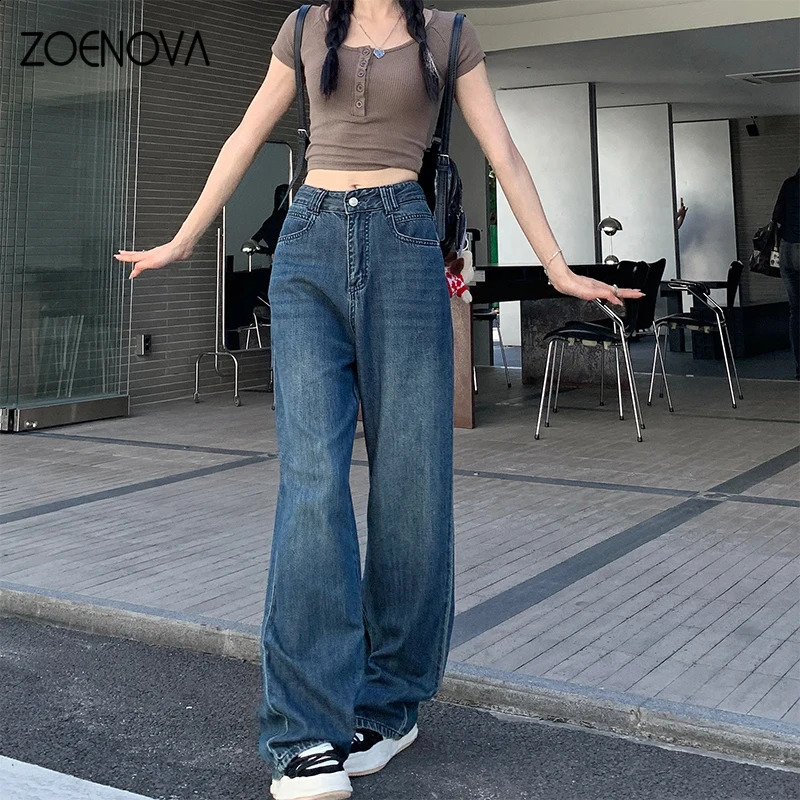 ZOENOVA Maillard 2024 Spring Autumn Fashion Simple Womens Jeans Casual Retro Loose Straight Wide Leg Pants Floor Mopping Jean 250121