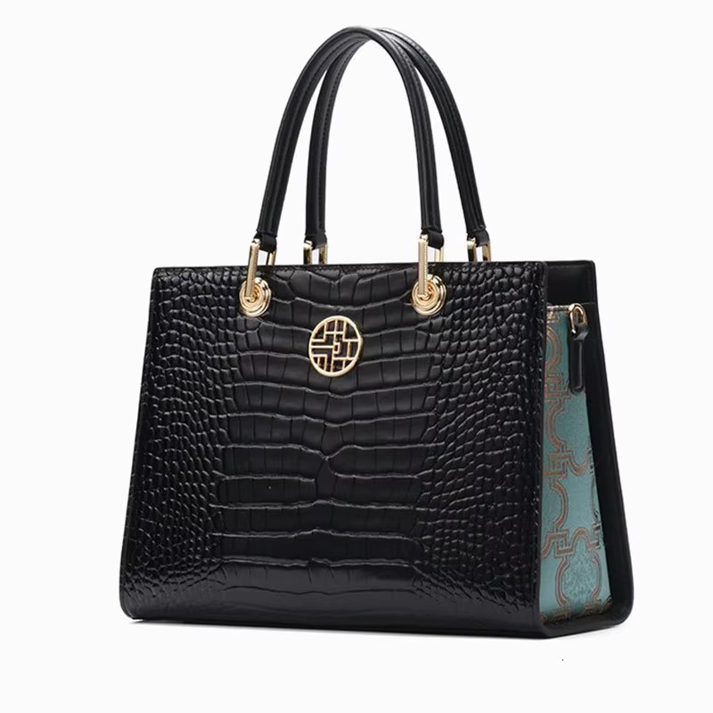 Designer Chinese Embroidery Fashion Handbag Real Cowhide Women's Bag High Quality Genuine Leather