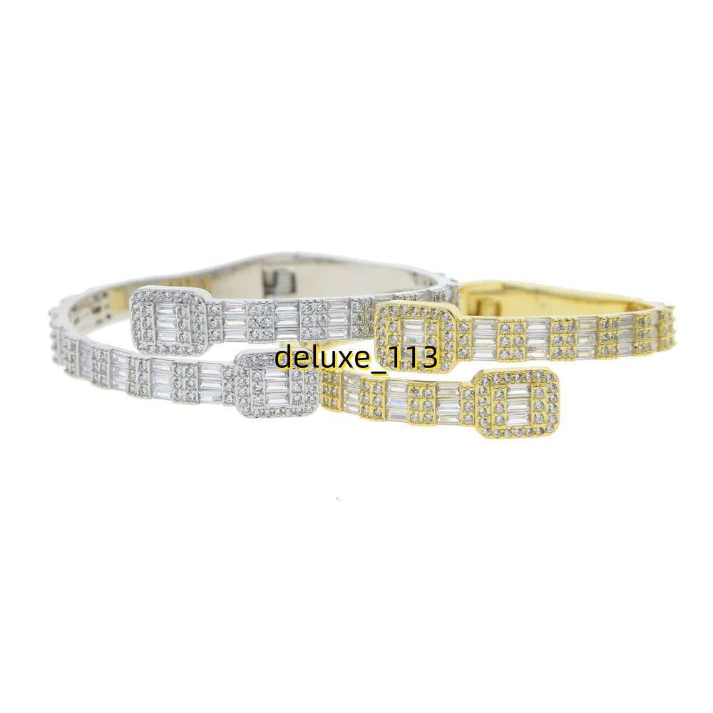 Iced Out Baguette Open Cuff bracelet Bangle Micro Paved Bg Square Cubic Moissanite Bracelet Rapper Punk Jewelry for Women