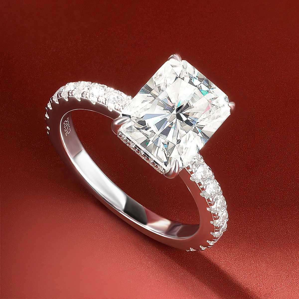 OEVAS 4 ct D Color Radiant Emerald Cut full Moissanite Wedding Ring For Women 100% 925 Sterling Silver Party Fine Jewelry