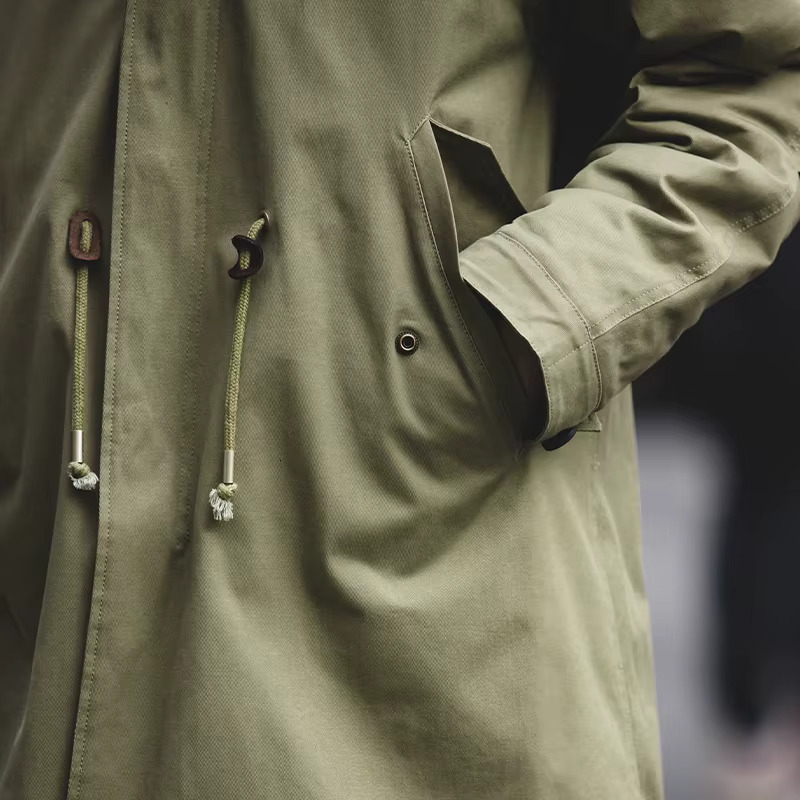 Maden Men's Thick Hooded M-51 Fishtail Cotton Plus Veet Parka Jacket Green Windbreaker Winter Autumn Men Trench Coat