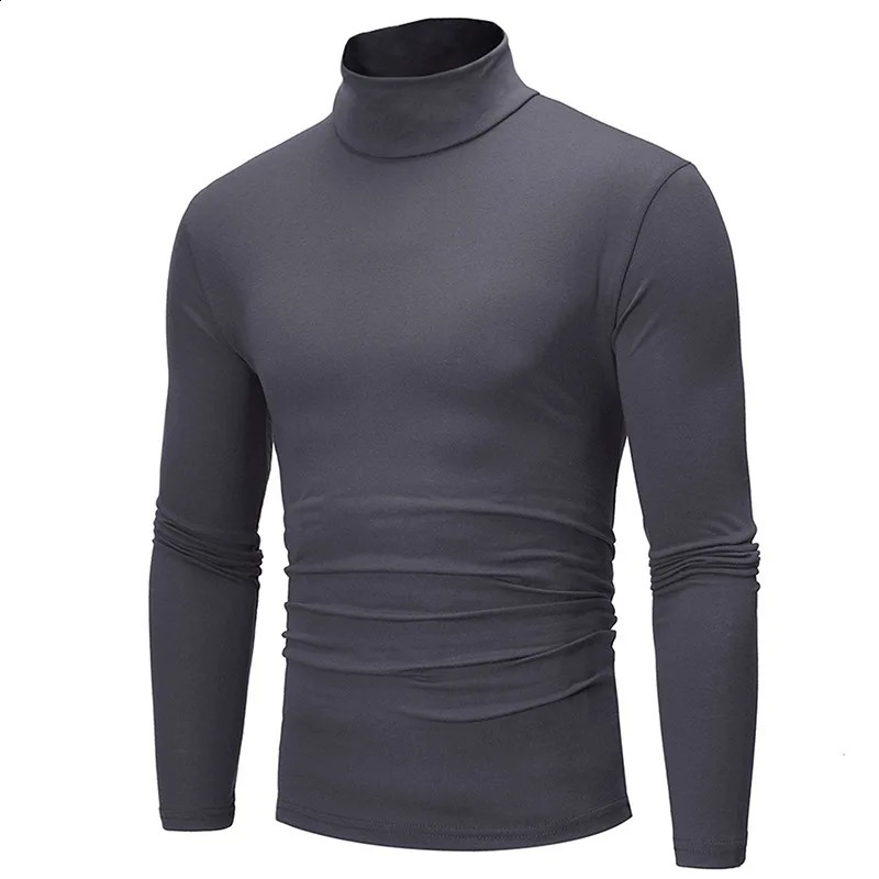 Autumn Winter Mens High Neck Tshirt Slim Fit Fashion Elastic Long Sleeve Cotton Casual Breathable Apparel Pullover 250108