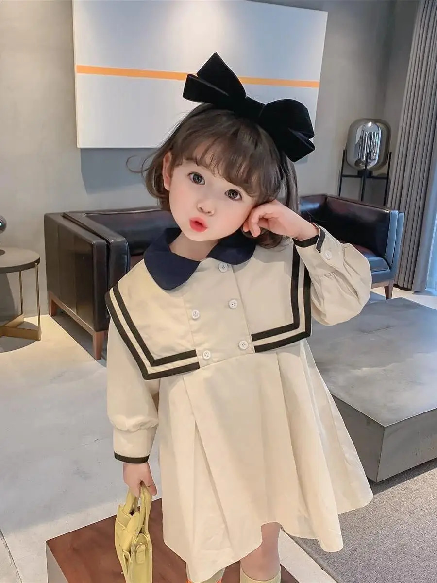 Spring Infant Baby Girl Trendy Dress Cotton Preppy Style Turn Down Collar Kid Casual Long Sleeve Toddler Vestido 250117