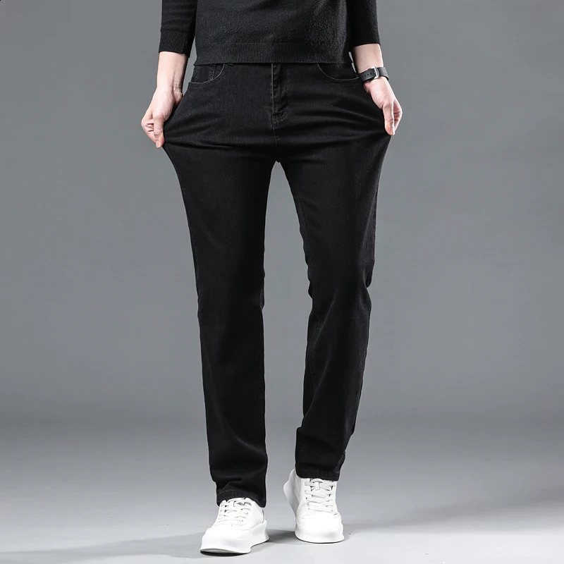 Men Fashion Winter Jeans Gray Color Slim Fit Stretch Thick Velvet Pants Warm Casual Fleece Trousers Male 250121