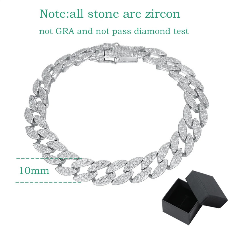 Smyoue 10mm All Zircon Cuban Bracelet for Men Women Hip Hop High Carbon Diamond Chain 100% 925 Sterling Silver Bangle 16-23cm 250121