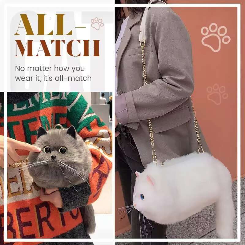 Cute Cat Bag Plush Stuffed Animal Crossbody Bags Women Fashion Winter Soft Purse Cartoon Handbags Super Emulation