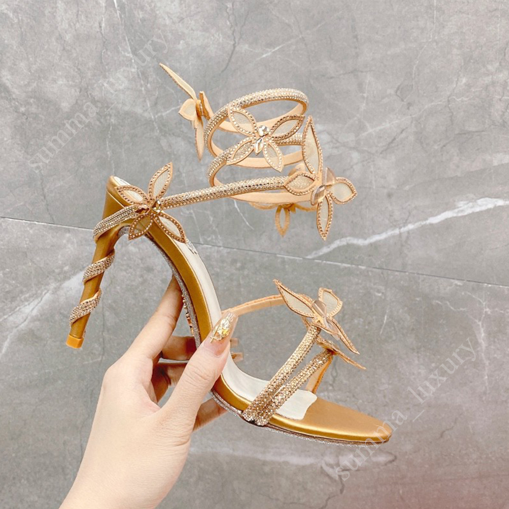 women's high heels Crystal decorative high sandals stiletto women evening dress shoes Serpentine Wraparound luxury designer shoes