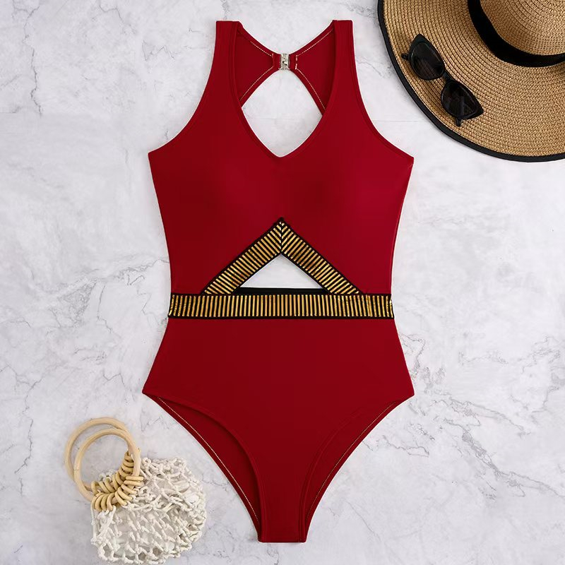Women Sequins Swimwear Fashion Backless One Piece Swimsuit Hollow Out Bodysuit Female Surfing Swimming Suit Monokini Sleeveless