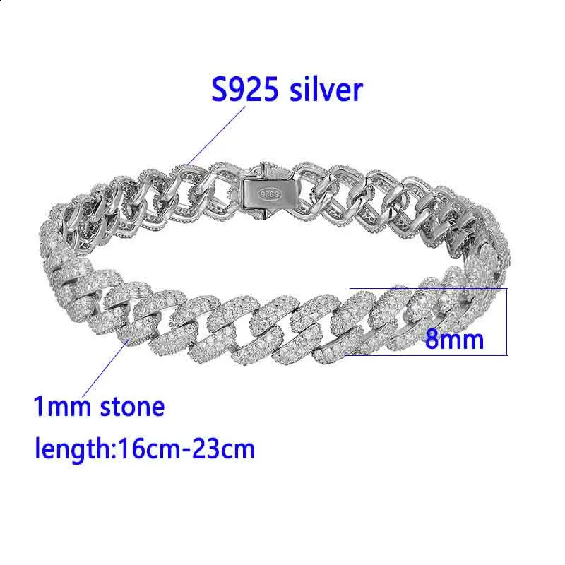 8mm Hiphop Original 925 Sterling Silver High Carbon Diamond Cuban Bracelet Mans 18k Gold Plated Chain Fine Jewelry Gifts 250121